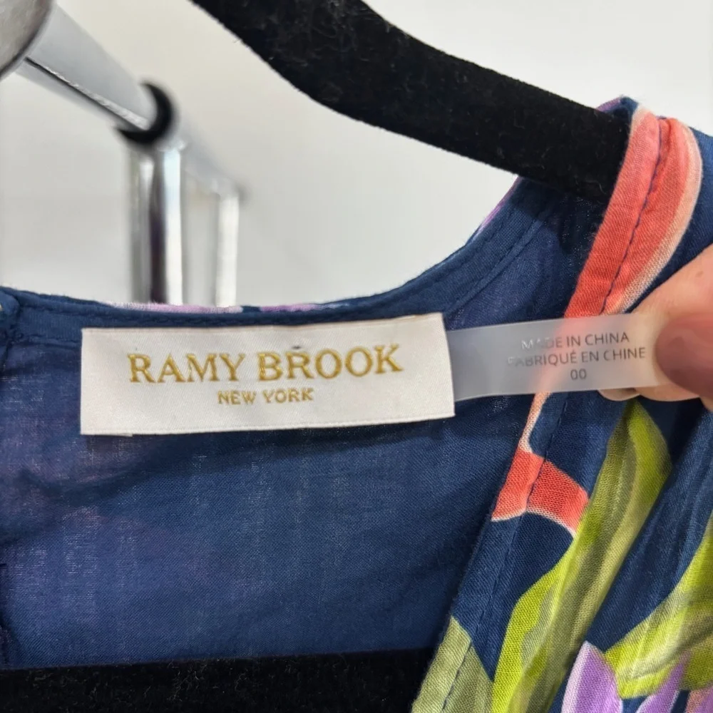 Ramy Brook Spring Navy Paradise Floral Miles High-Low Maxi Dress Size 00